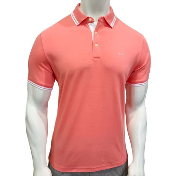 NWT MICHAEL KORS MSRP $64.99 MENS CARIBAN PINK SHORT SLEEVE POLO SHIRT SIZE L - Picture 1 of 6